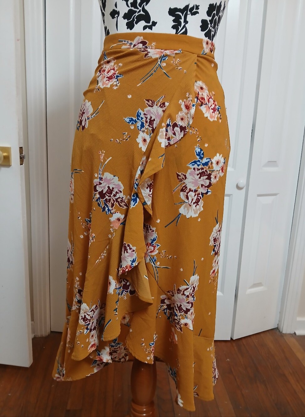 iris Mustard Floral Ruffle Midi Skirt - Picture 2 of 10